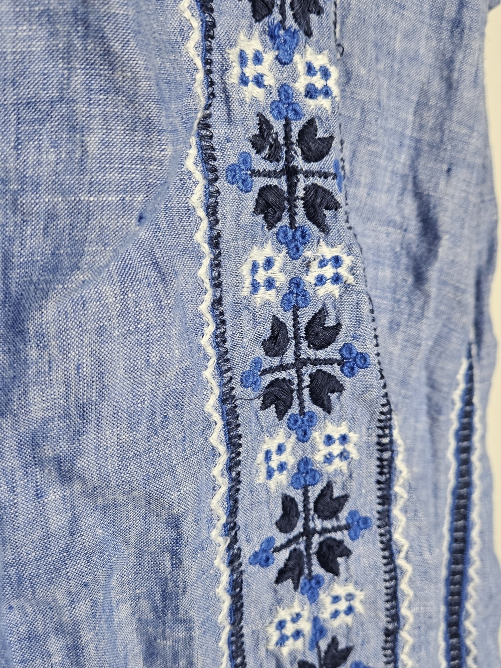 Talbots 100% Linen Embroidered Boho V Neck Peasant Short Sleeve Relaxed Boxy Top - Picture 4 of 10